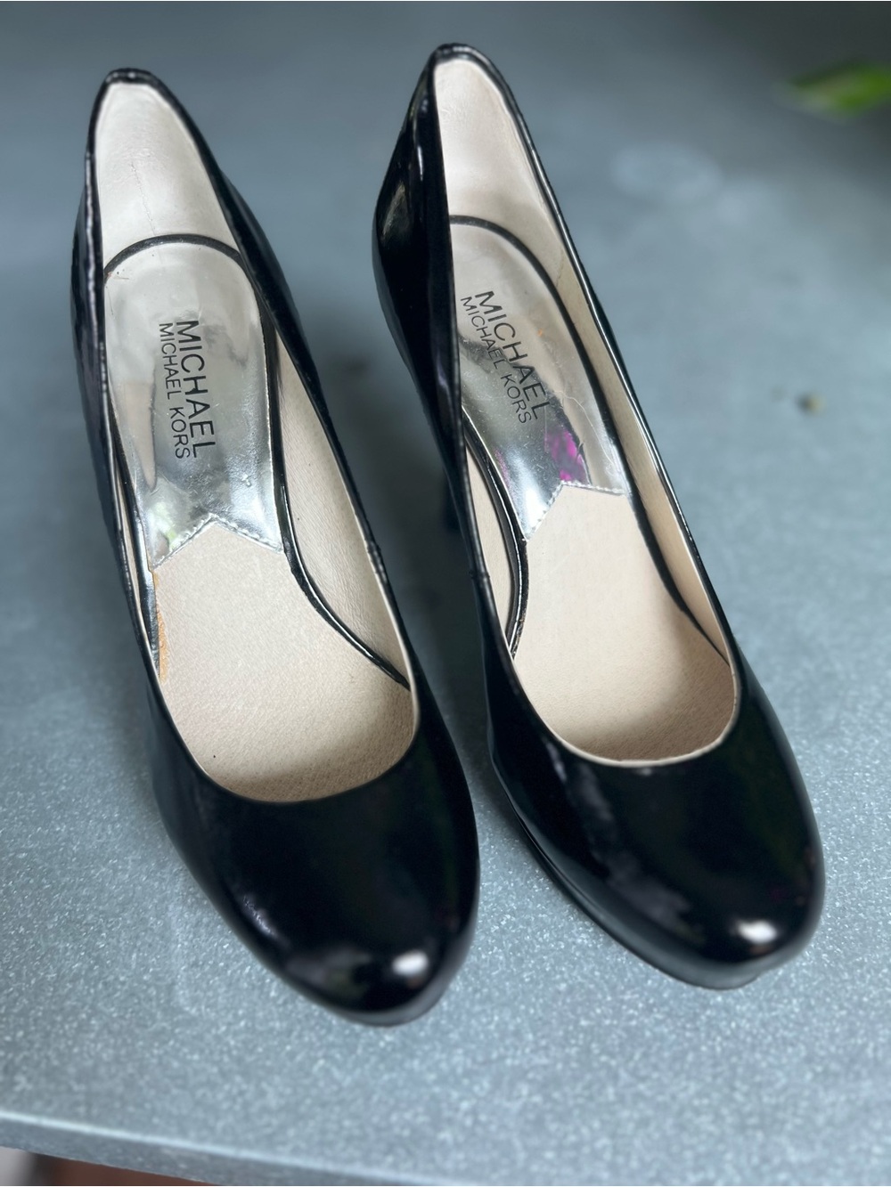 Michael Kors Black Patent Round-Toe Heels